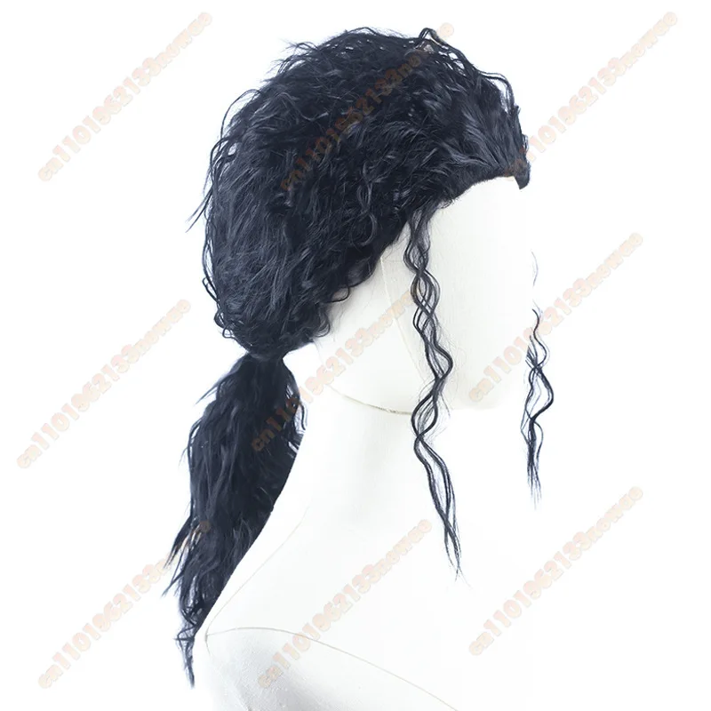 Michael Cosplay Black Wig MJ Adult Men Long Curly Hair Heat Resistant Synthetic Wig Masquerade Carnival Party Prop