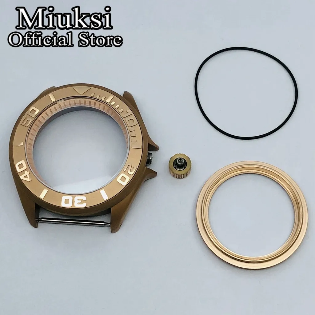 Miuksi 42mm watch case domed sapphire glass ceramic/titanium bezel 200m water resistant fit NH35 NH36 movement