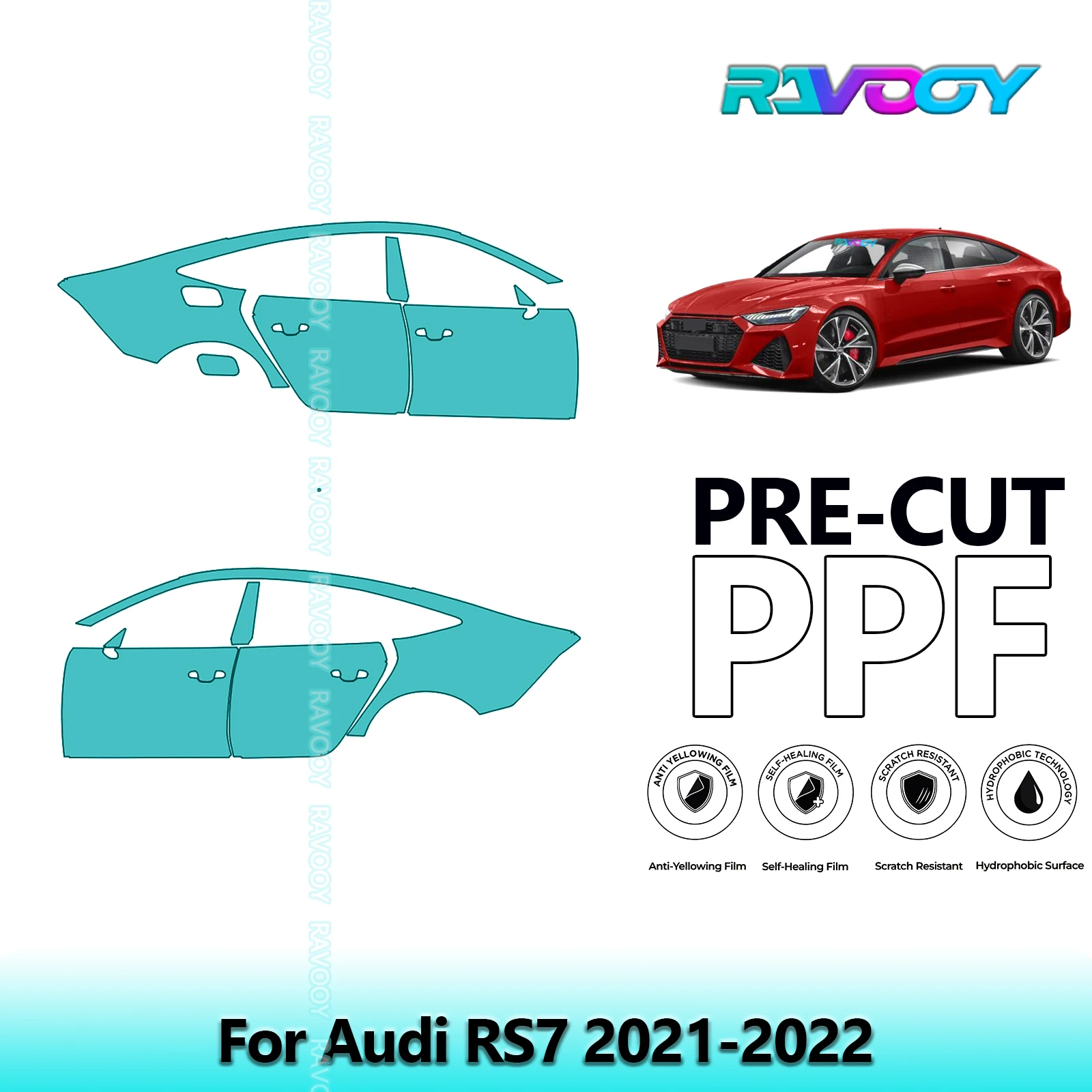 

For Audi RS7 2021-2022 8.5mil Clear Matte Pre-Cut PPF Door & A/B Pillar Kit TPU Paint Protection Film Set