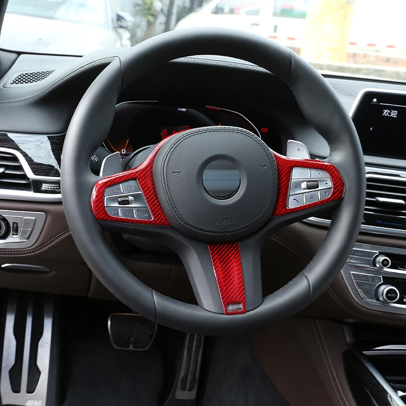 For BMW 3 4 5 7 8 Series G20 G28 6 Series GT X3 X4 X5 X6 X7 Z4 Real Carbon Fiber Car Steering Wheel Frame Button Trim Cover