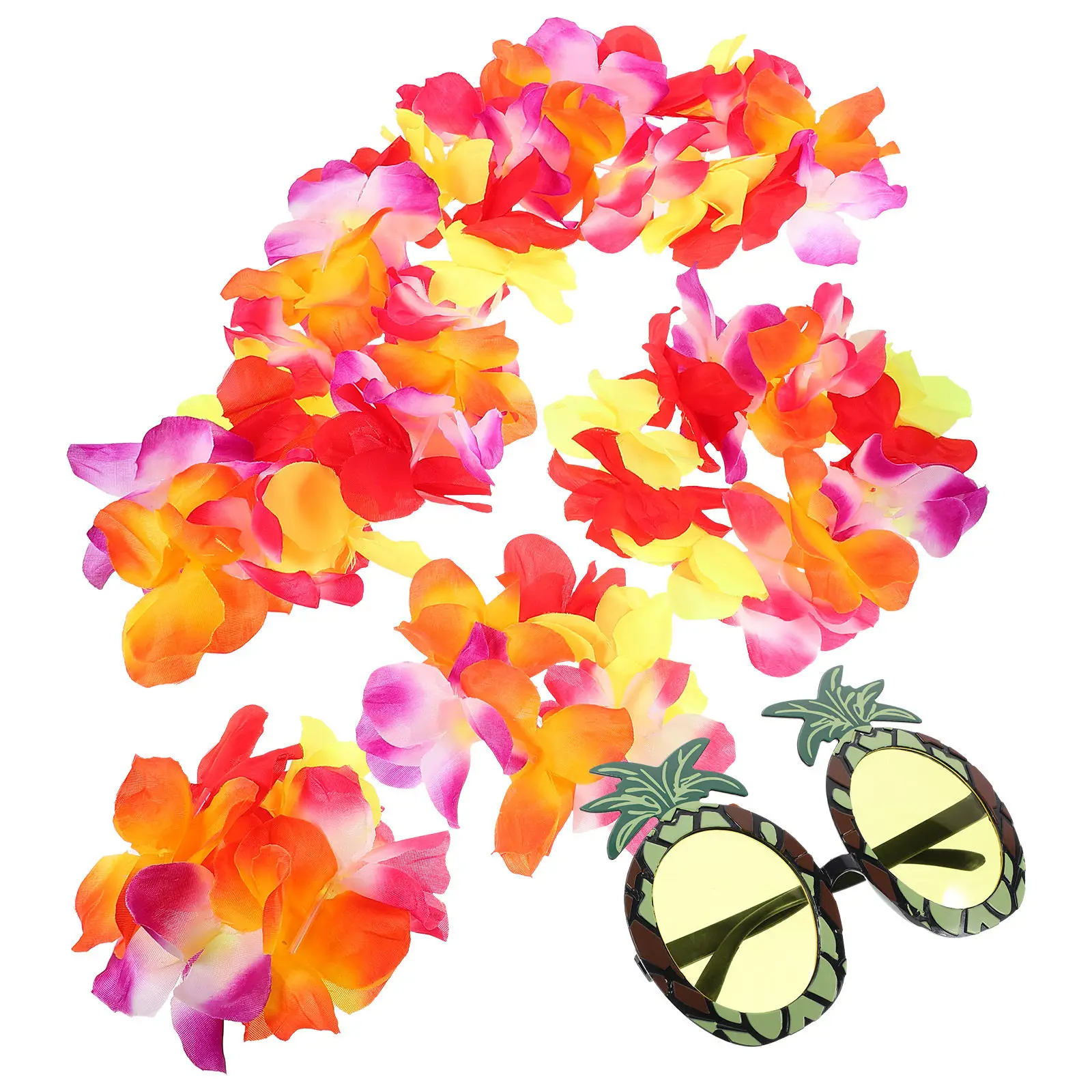 1 Set Large Flower Lei Kit Hawaiian Wreath Pineapple Sunglasses Beach Party Supplies Tropical Headband Costume Accessories Luau