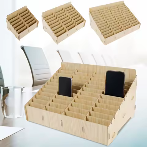 12/48-Grid Mobile Phone Storage Box Wood Multifunctional Phone Holder Desktop Organizer for Office Classroom Phone Management