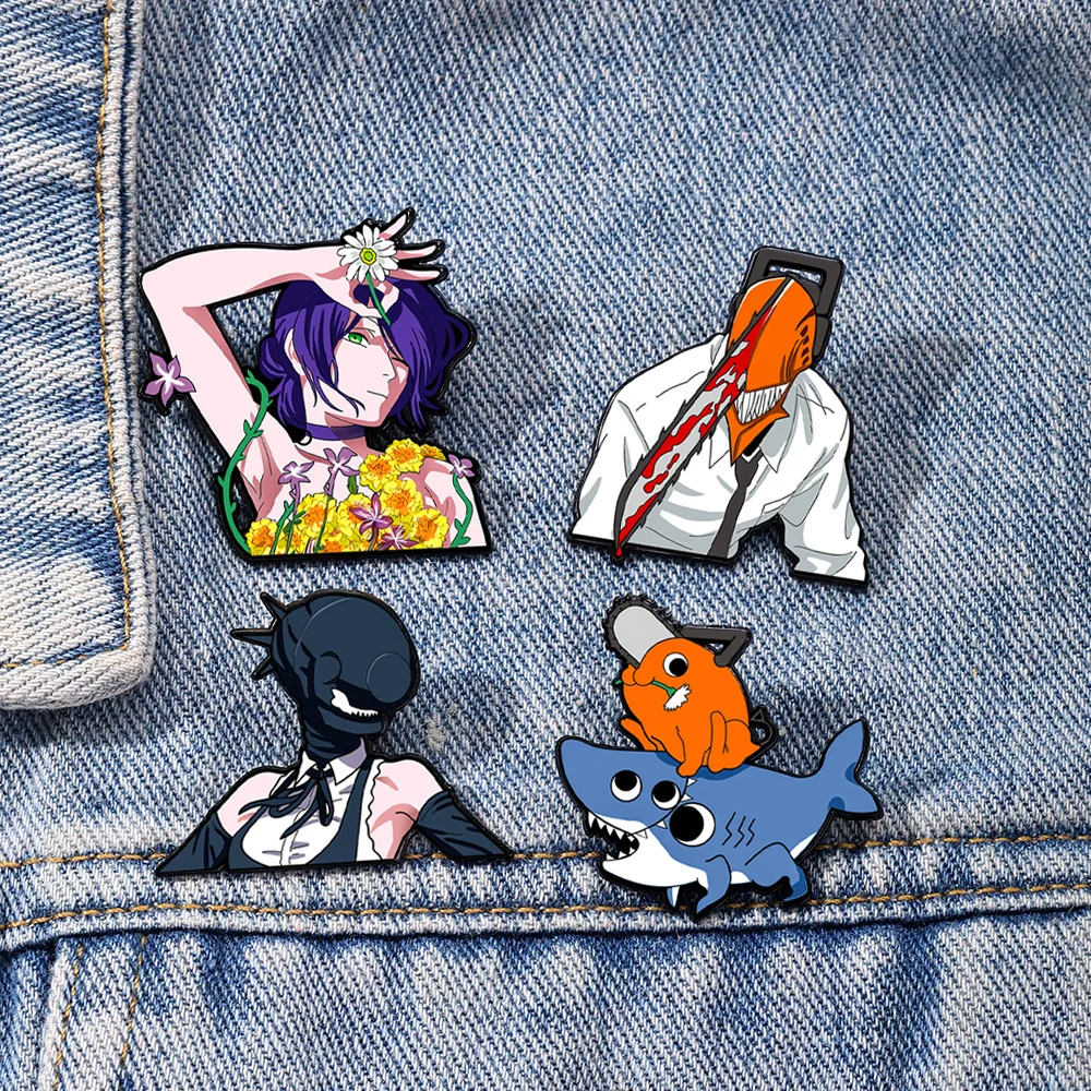 4pcs/set Anime Chainsaw Man The Movie Reze Arc Cosplay Brooches Hayakawa Aki Badge Costume Metal Corsage Pins Bag Accessories