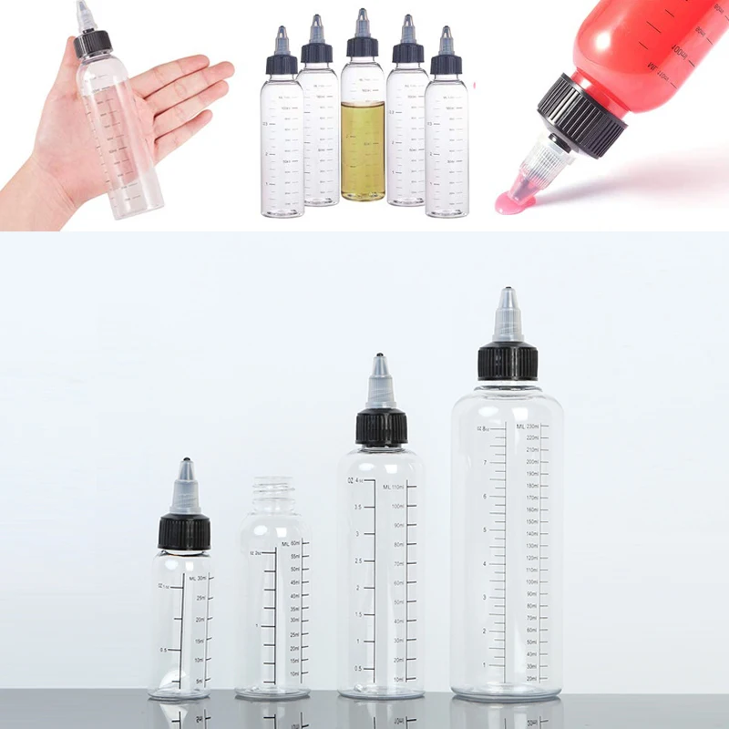 20Pcs 30ml-500ml With Scale Twist Top Bottles Transparent Plastic PET Pigment Toning Bottle Oil Dispensing Squeezable Containers