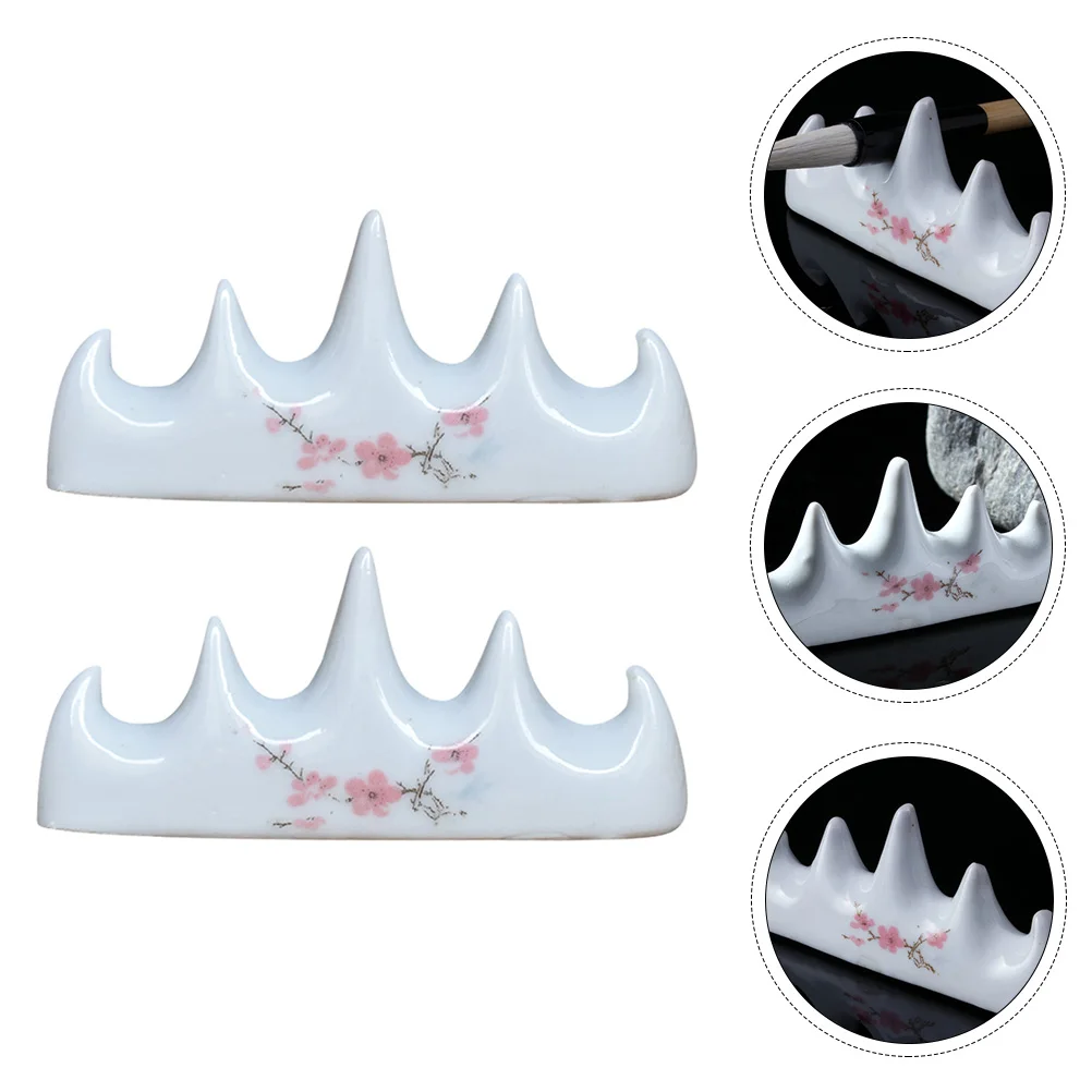2Pcs Calligraphy Brush Pen Holder Multifunctional Ceramic Pen Rack for Ink Drawing Writing Art Tool Organizer Rest