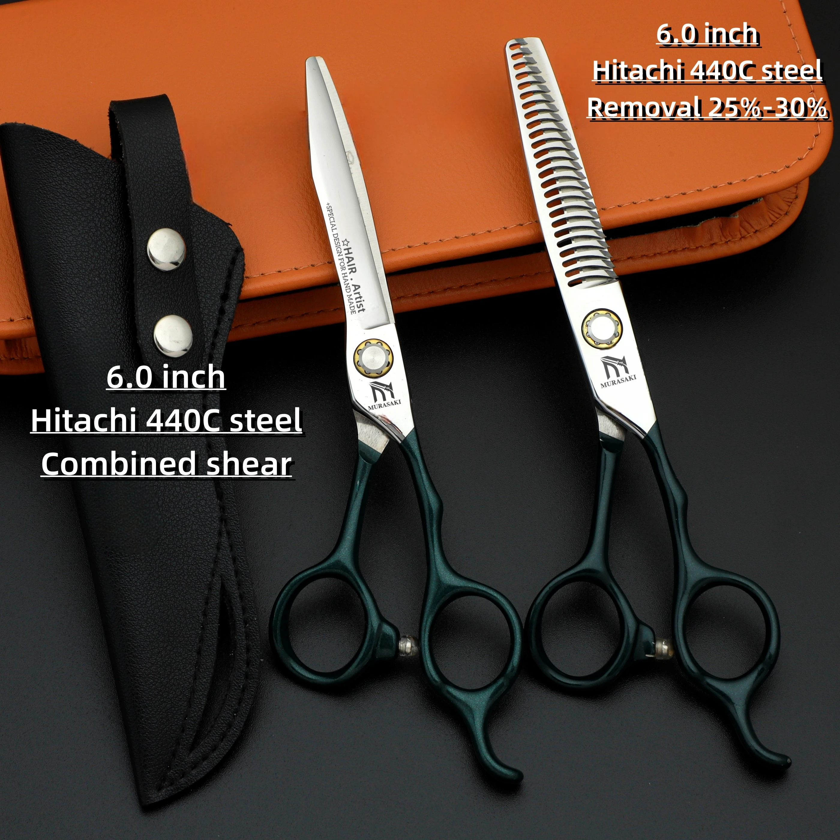 Set of 6.0 inch Professional hairdressing scissors，Hitachi 440C Steel Hair Cutting Machine，High quality Barbershop Accessories