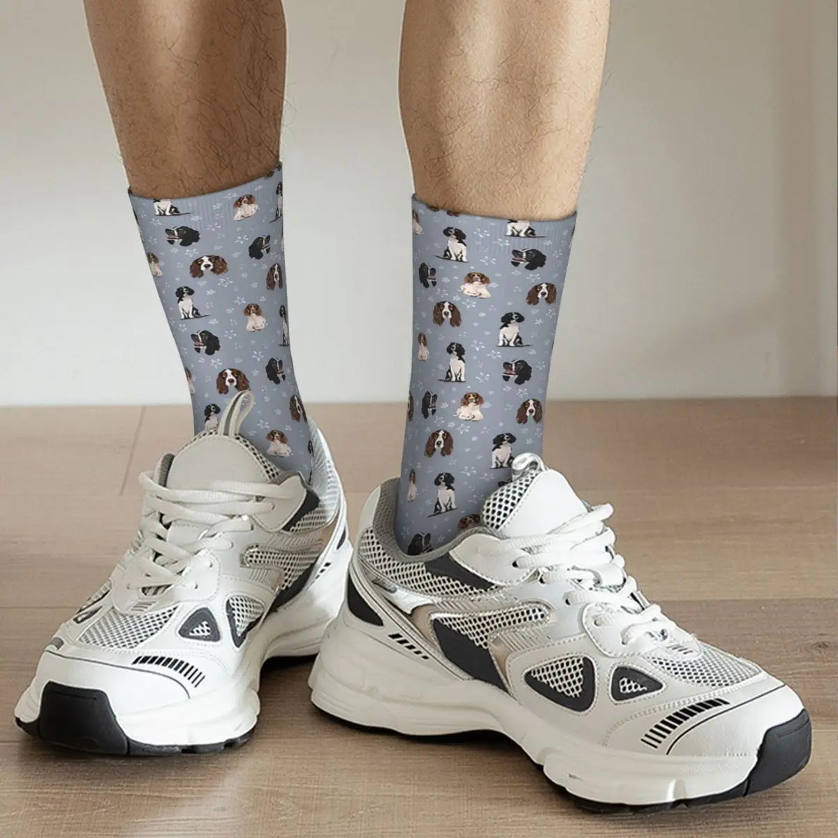 Chaussettes vintage unisexes The Springer Spaniel pour hommes, chaussettes pour hommes, chaussettes d'équipage drôles, motif imprimé Harajuku, cadeau pour garçons, Hip Hop, Blue Elin