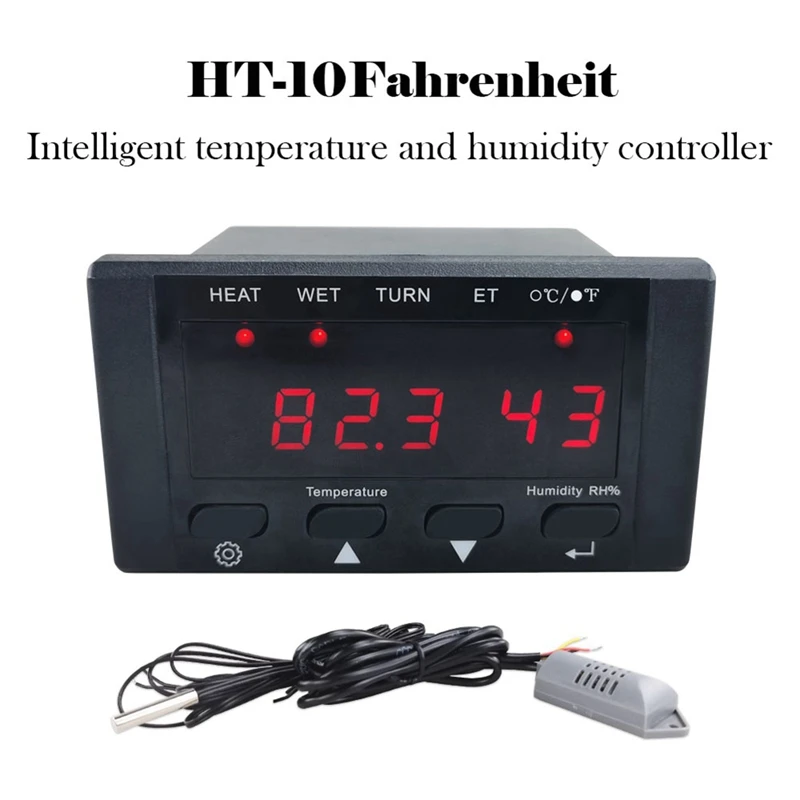 HT-10 Incubator Thermostat Temperature Humidity Control With Humidification And Heating Indicator 110-220V Black Spare Parts