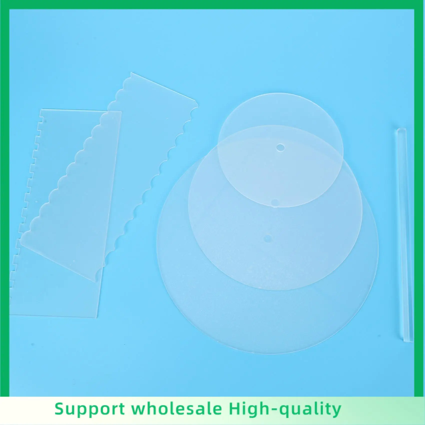 ABSF Acrylic Round Cake Disk Set - Cake Discs Circle Base Boards With Center Hole - 2 Comb Scrapers (4 Patterns) & Dowel Rod