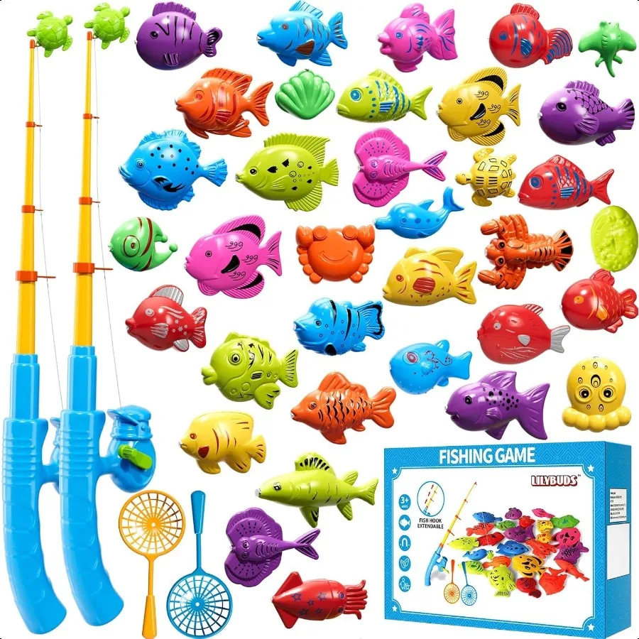 

Magnetic Fishing Game Toys for Toddlers 35 48 Water Table Bathtub Toys with Pole Rod Net Plastic Floating Fish Water Bath Pool