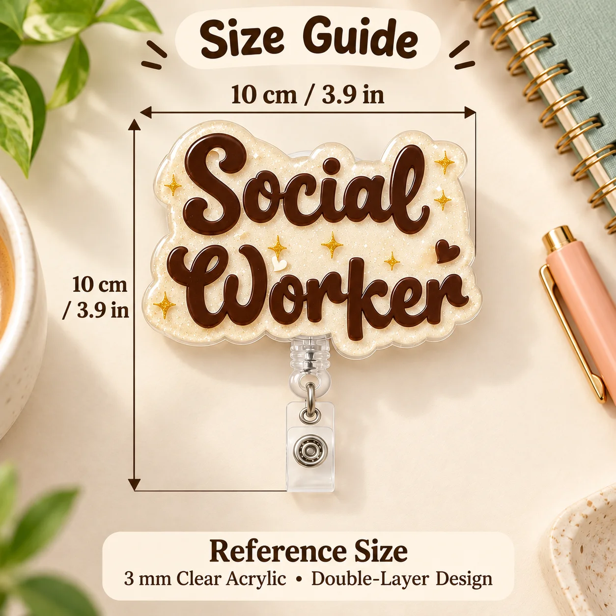 Personalized Acrylic Badge Reel Custom Text Retractable ID Holders for Nurses Teachers Students Office Staff and Event Groups