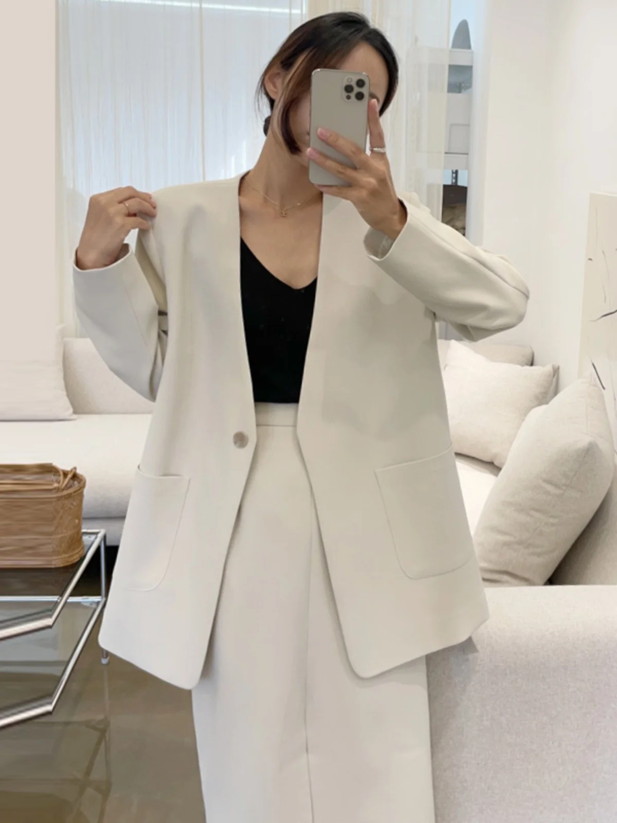 Korean Chic Autumn Elegant High-End V-Neck Belted Blazer + High-Waisted Slit Skirt Women\'s Set Female Office Lady Clothing New