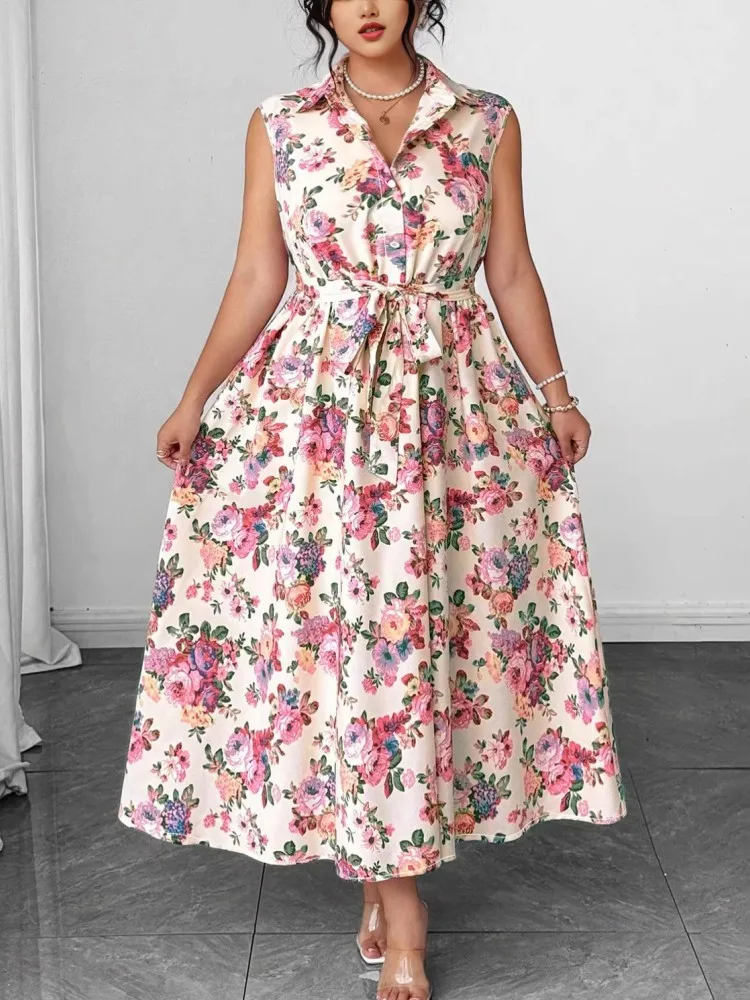 

Платья больших размеров XL-5XL для женщин: летние повседневные платья-макси без рукавов в уличном стиле, размеры 3XL, 4XL, оверсайз