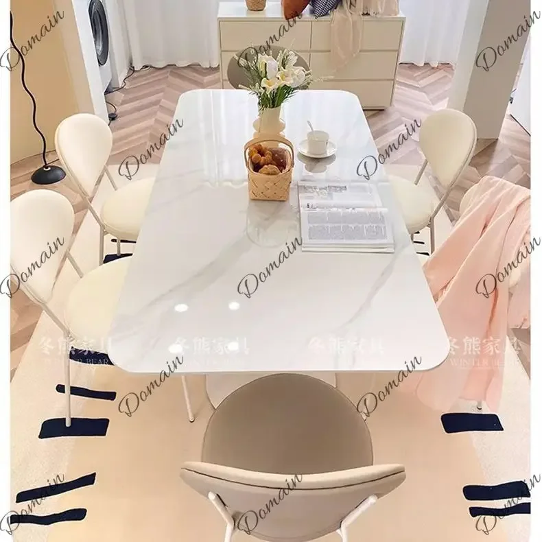 81 N Sintered stone dining table glossy modern minimalist home rectangular Italian minimalist dining table and chair combination