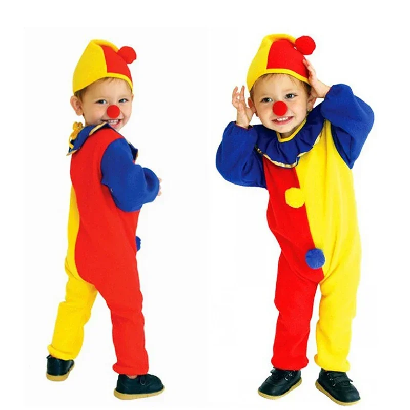 Mn1 crianças carnaval palhaço circo cosplay trajes de halloween crianças meninos meninas bebê aniversário festa de halloween macacão hat8/yg