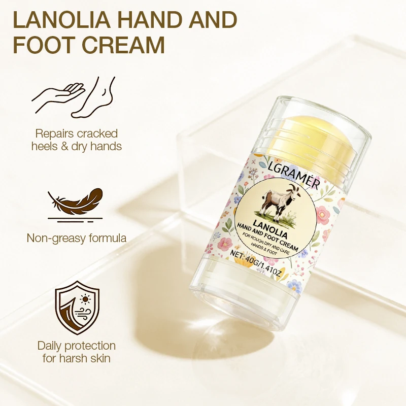 40g Lanolin Hand Foot Cream Stick, Gentle Exfoliation Softens Dry Cracked Heels, Deep Hydration Nourishes Repairs Rough Dry Skin