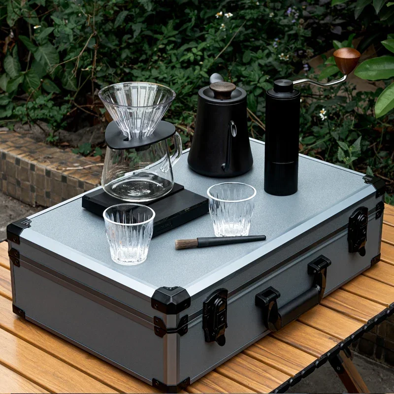 

New 9 Pieces Premium Travel Case Arabic Coffee Kit with Pour Over Kettle Manual Grinder Hand Drip Coffee Set