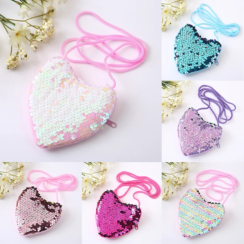 Children's Sequin Coin Purse Little Girl Messenger Love Bag Girl Cute Shoulder Bag kindergarten Children's Coin Purse For Kids
