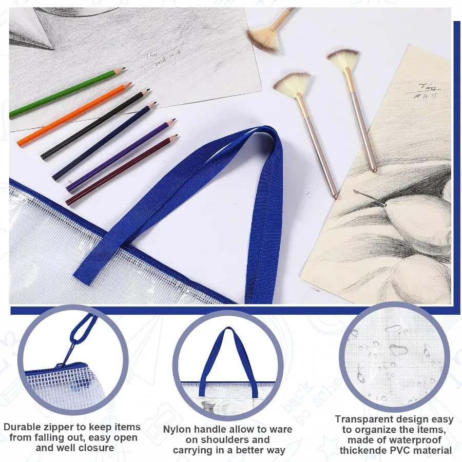 Cunno Custodia per portafoglio artistico da 3 pezzi Borsa portaoggetti artistica grande da 24 x 36 pollici con cerniera e maniglia per organizer trasparente per la scuola posteriore