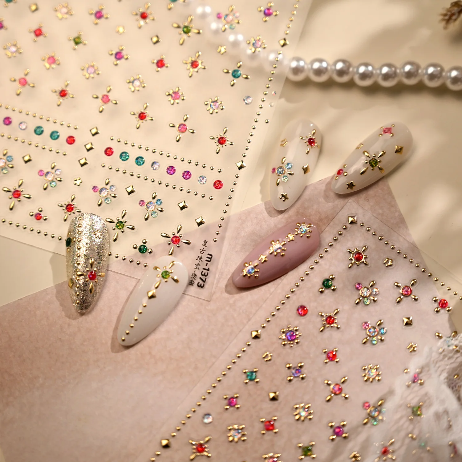 5D Luxury Party Style Sparkling Diamonds Nail Stickers Dreamy Sweet Girl Colorful Asterism Jade Gems Decals Manicure Accessories