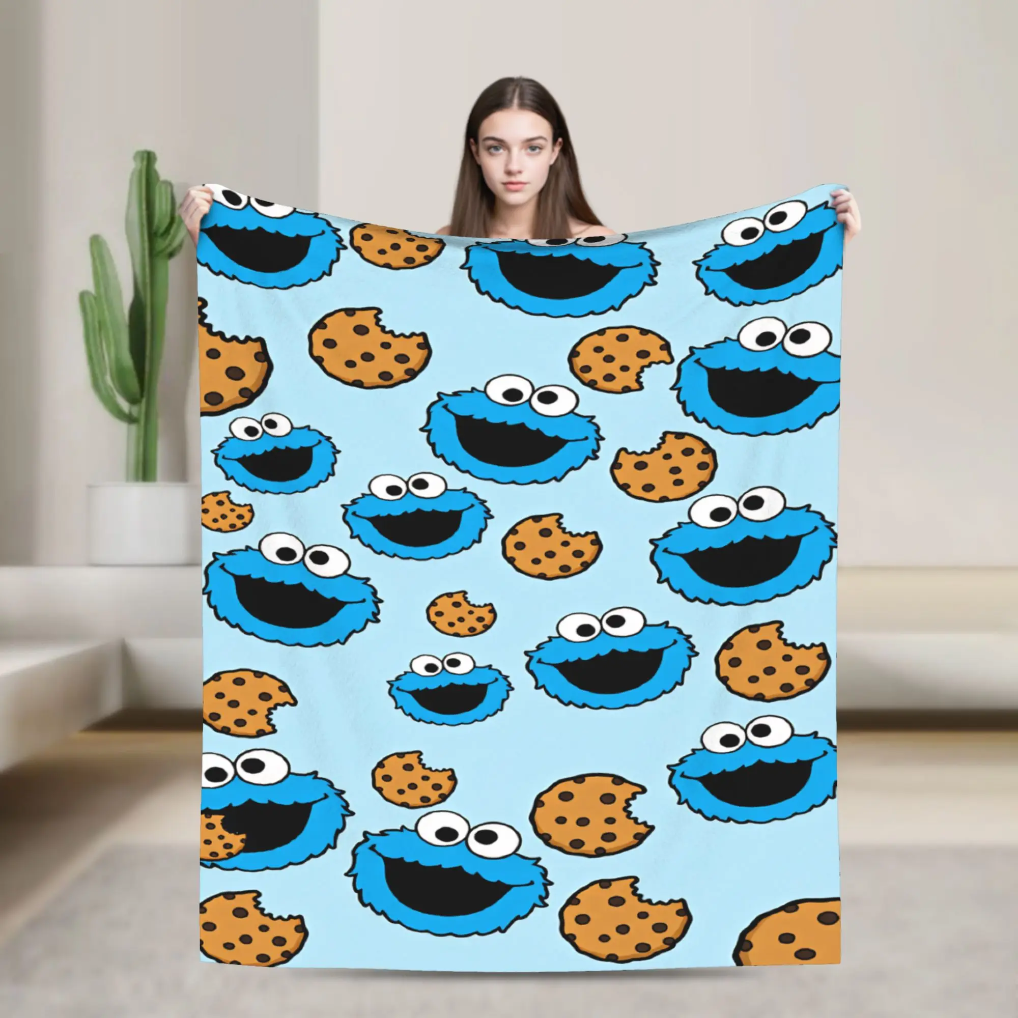 Cookie Monster Elmo Flannel Blanket  Soft Warm Throw Blanket for Outdoor Airplane Travel Fashion Bedspread Sofa Bed Cover