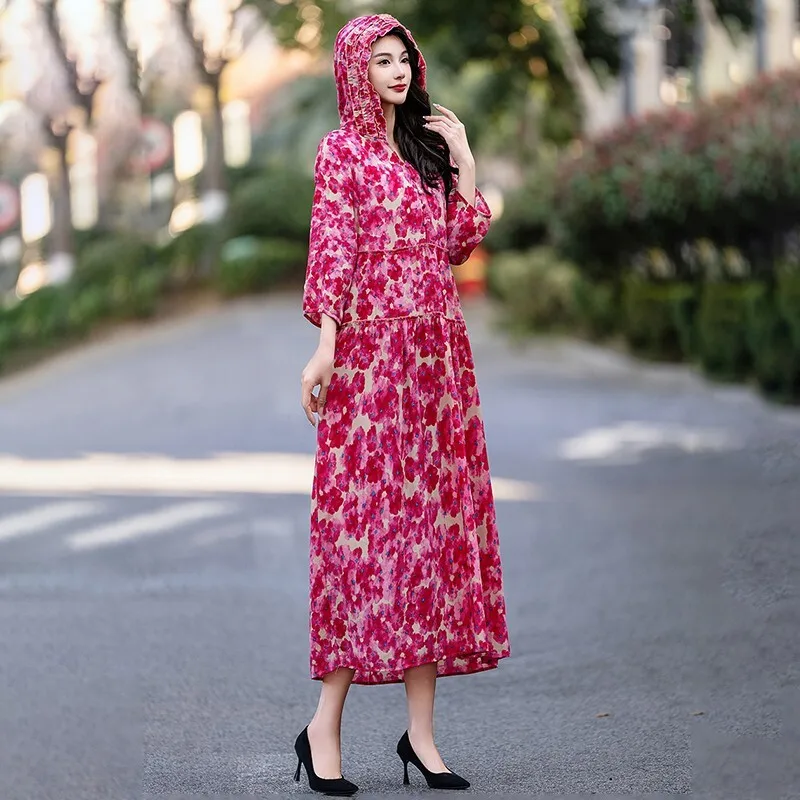 

Этнический стиль с цветочным принтом рукавом три четверти женское весенне-летнее новое элегантное платье миди длиной до колена для мам