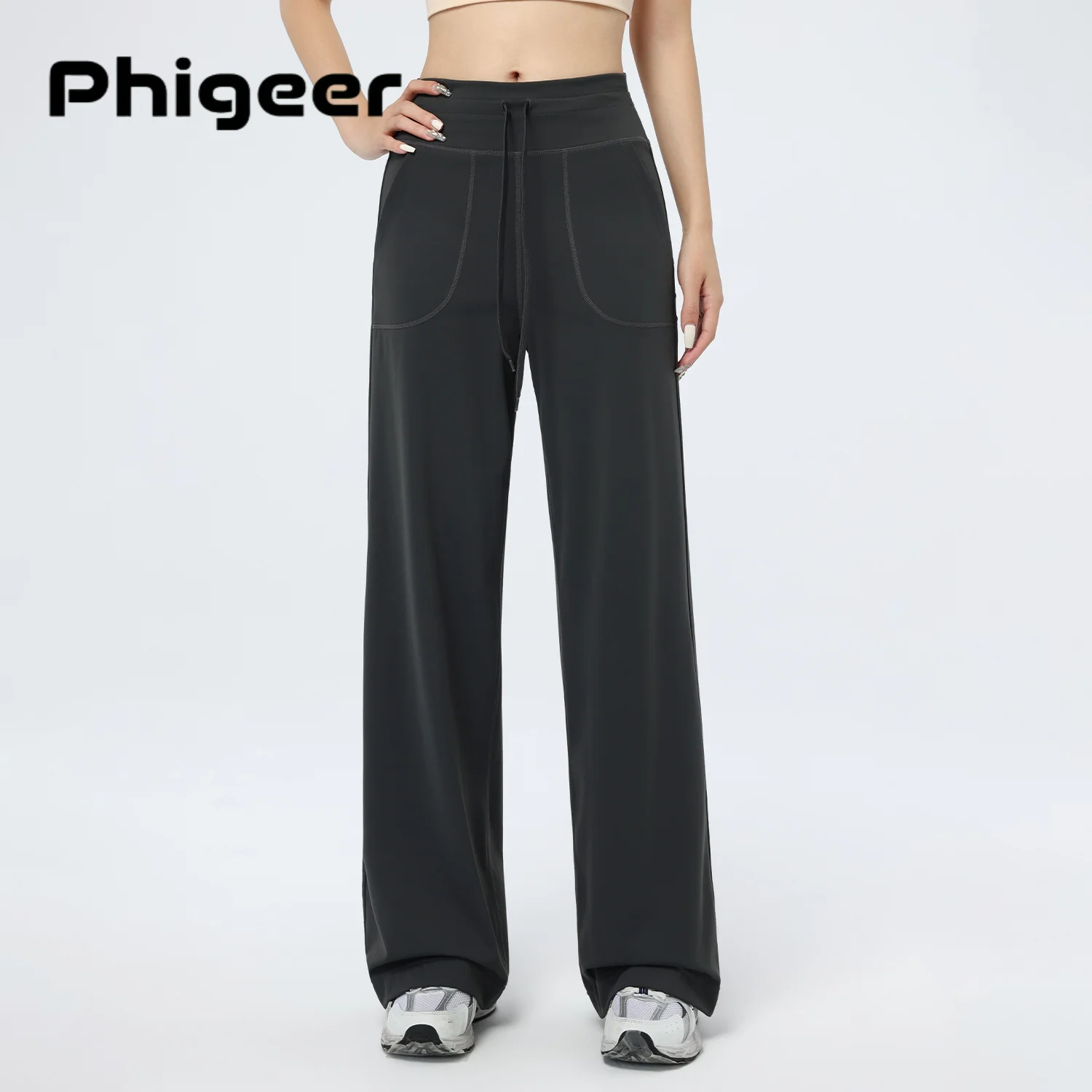 

PHIGEER одежда для йоги женские широкие брюки с карманами эластичные свободные повседневные спортивные штаны для отдыха для спортзала, бега, пешего туризма, уличная одежда