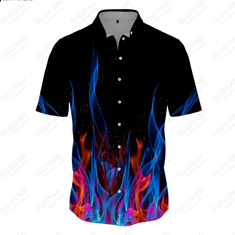 

Summer Men's Short Sleeve Shirt Button Lined Cardigan Top 3D Print Plus Size Short Top Black Elegant Hometown Gold Chain