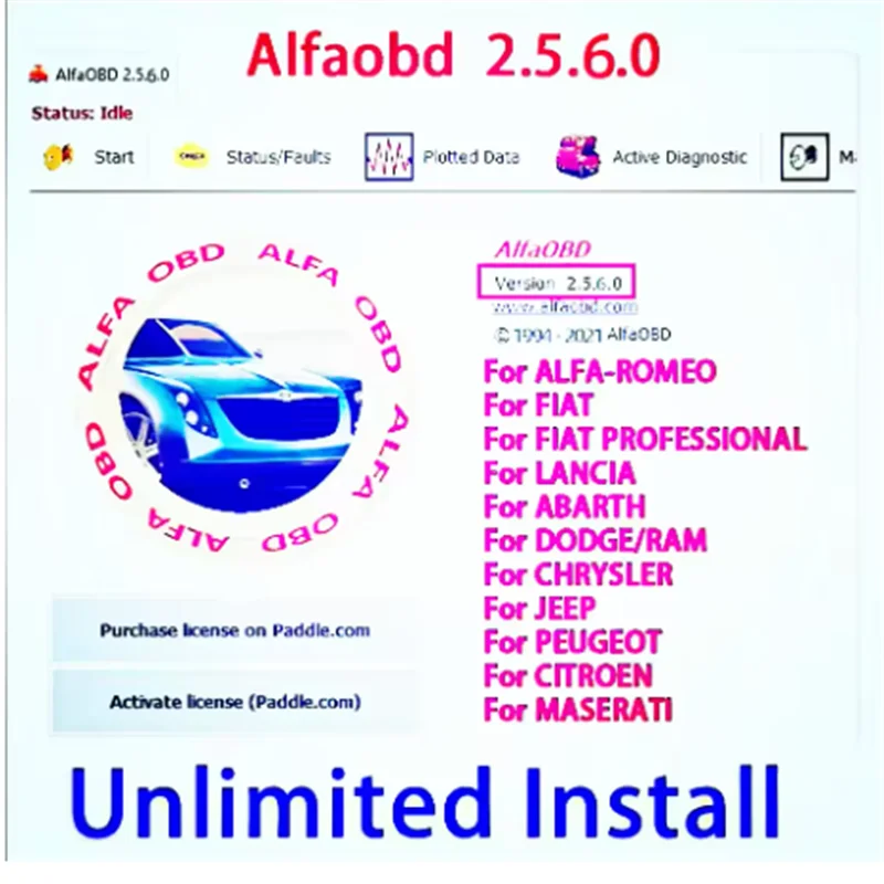 2025 AlfaOBD v 2.5.7.0 For Windows Licensed - Diagnosis For Alfa/Fiat/Lancia/Abarth/Dodge/RAM/Chrysler/Jeep/Peugeot/Citroën