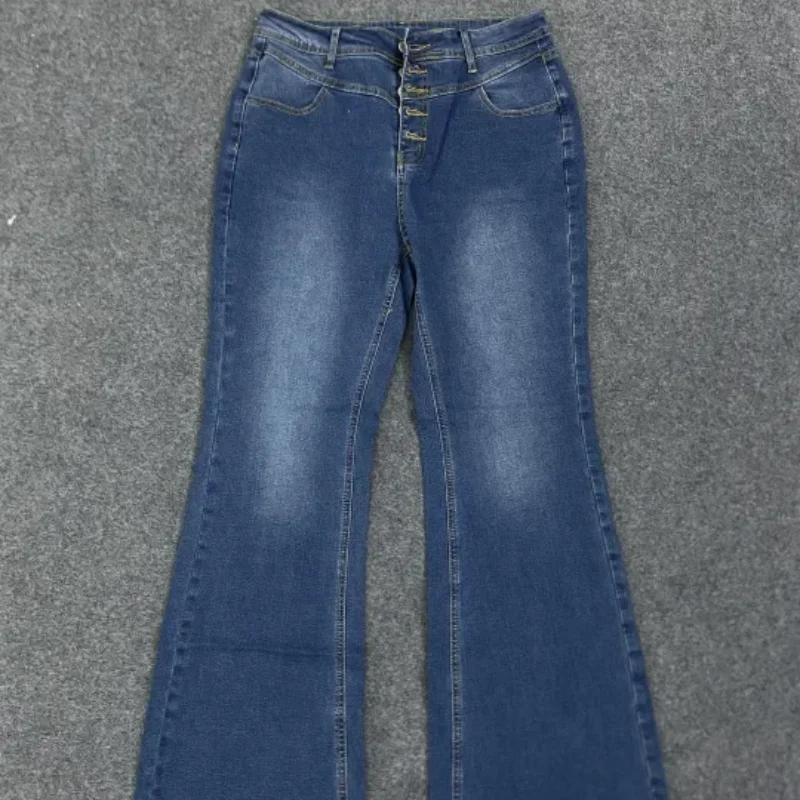 

Модные однорядные уличные джинсы с высокой талией и несколькими пуговицами, облегающие прямые расклешенные брюки, осенняя женская одежда