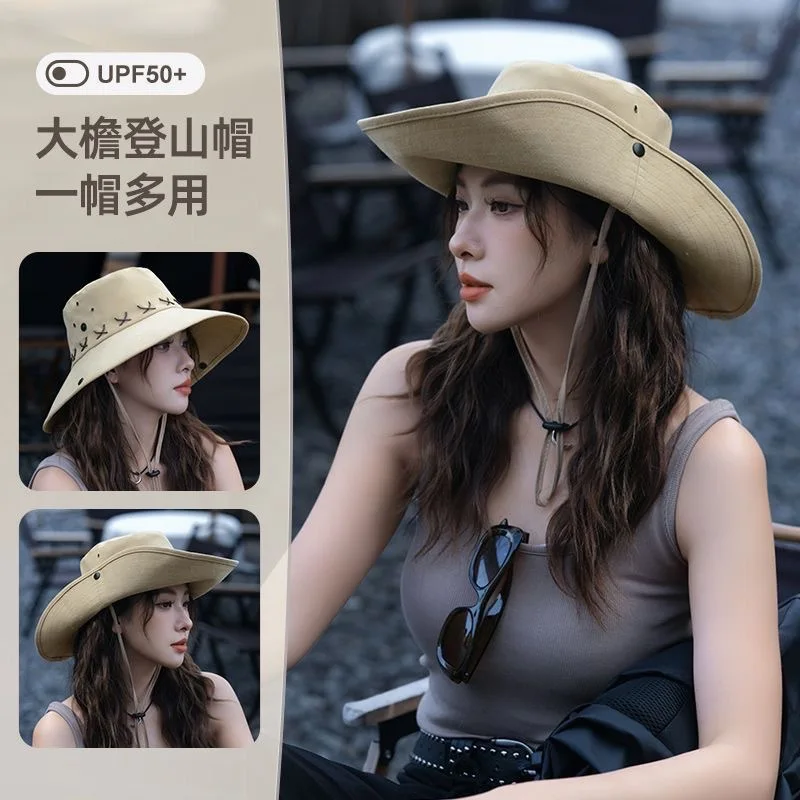 ​​Western Style Bucket Hat Wide Brim UV Protection Large Head Size Unisex For Hiking Fishing Convertible Retro Hat