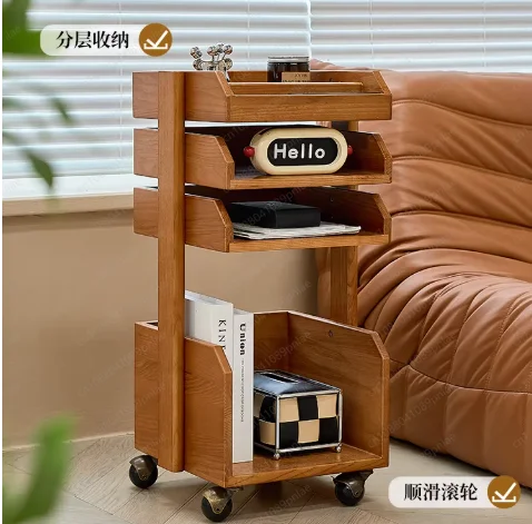 Wabi-sabi Wind Mobile Coffee Table, Simple Retro Cart Model, Small Apartment Sofa Side Table