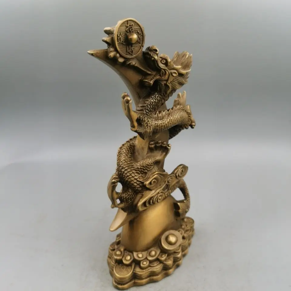 Copper ingot moon dragon Statue wealth attraction dragon  Statue Office Home Decor Gift for Desk Ornament
