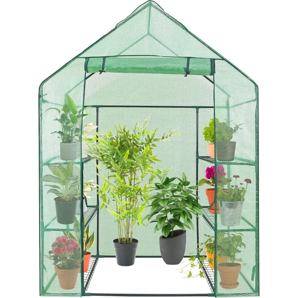 

Compact Walk-in Greenhouse with 3-Tier 6-Shelf Fabric Cover and Zippered Door