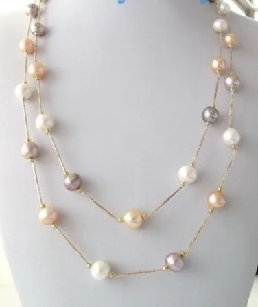 

35" AAA+ 9-10mm Real natural south sea multicolor pearl necklace 14k fine jewelry