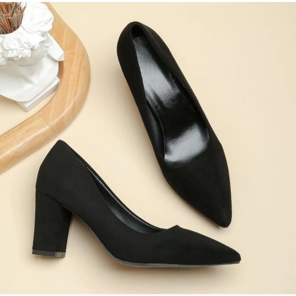 

Suede High heels pumps women shoes Spring Autumn shoes women Fashion Shallow Pointed pumps Square heel Office female shoes