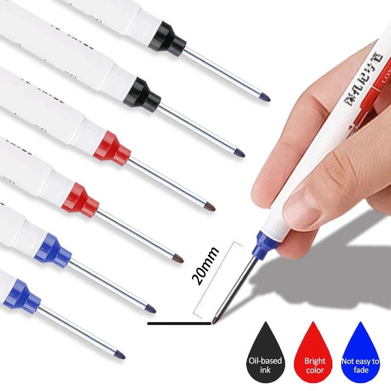 

1/10 шт., 20 мм, черные/красные/синие чернила, длинная головка, маркировочная ручка, украшение для деревообработки, водонепроницаемая ручка с глубоким отверстием, многофункциональные инструменты для маркировки