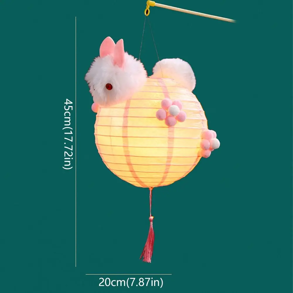 Cute Chinese Rabbit Lantern Traditional Blessing LED Lantern Toys Portable Handmade Handheld Paper Lamp Kindergarten