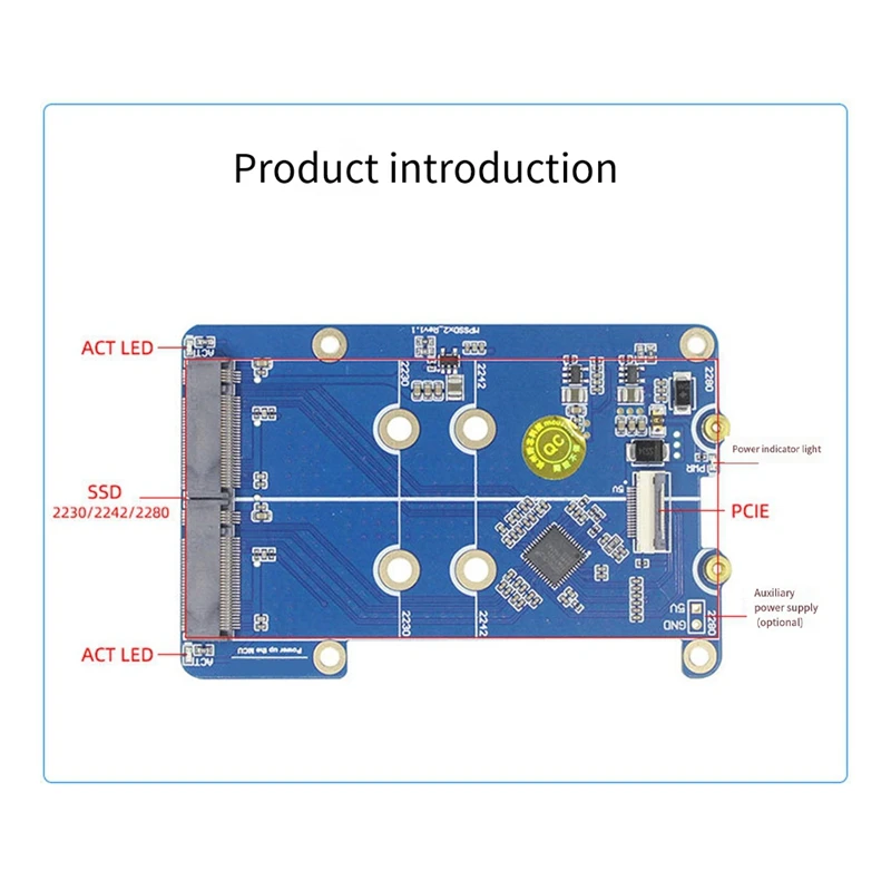 For Raspberry Pi 5 PCIE To M.2 Dual NVME SSD Adapter Board MPS2280D Support 2280/2242/2230 SSD-T44C