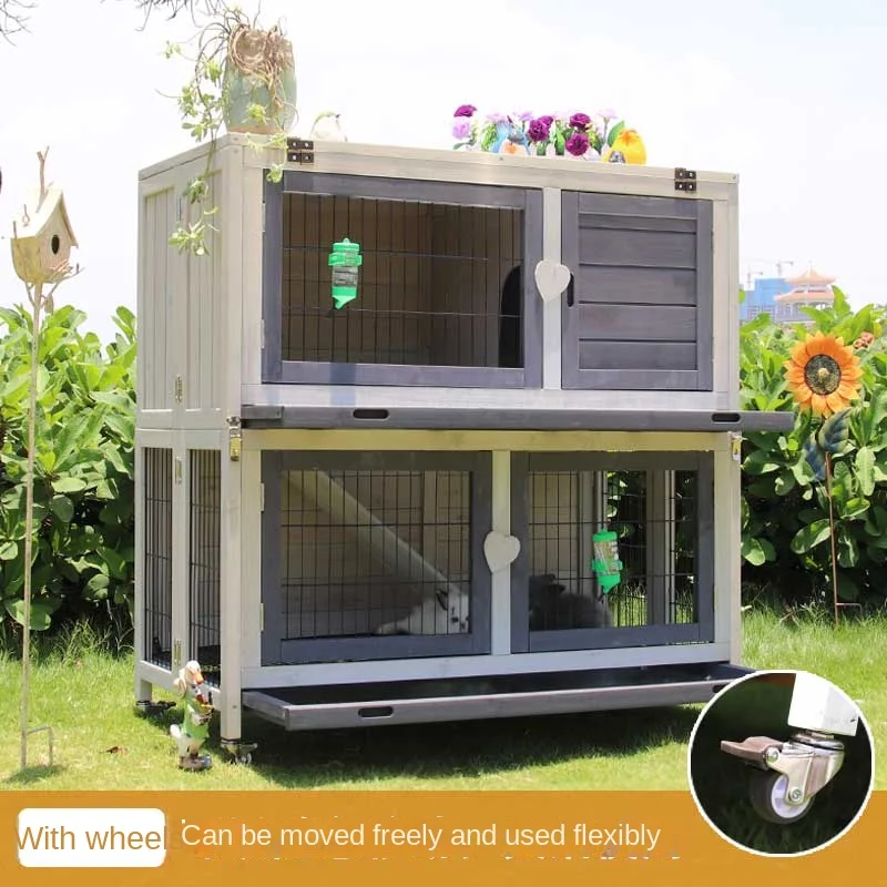 

Rabbit Cage Household Rainproof and Sunscreen Outdoor Double layered Villa Large Rabbit Supplies Tray Dove Cage