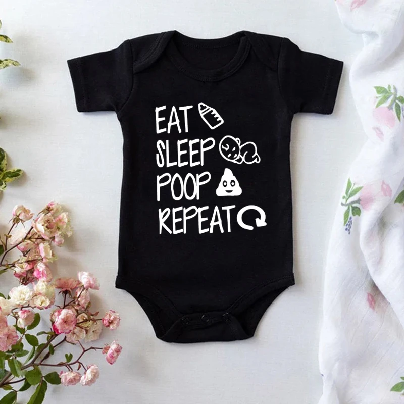 

Funny Eat Sleep Poop Repeat Letter Printed Newborn Baby Romper Infant Short Sleeve Baby Body Clothes Boy Girl BodySuit 0-24M