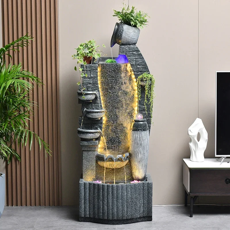 Outdoor Stone Garden Fountain for House and Garden Water Fountain Indoor Waterfall Wall Decor with LED Lights for Patio Backyard