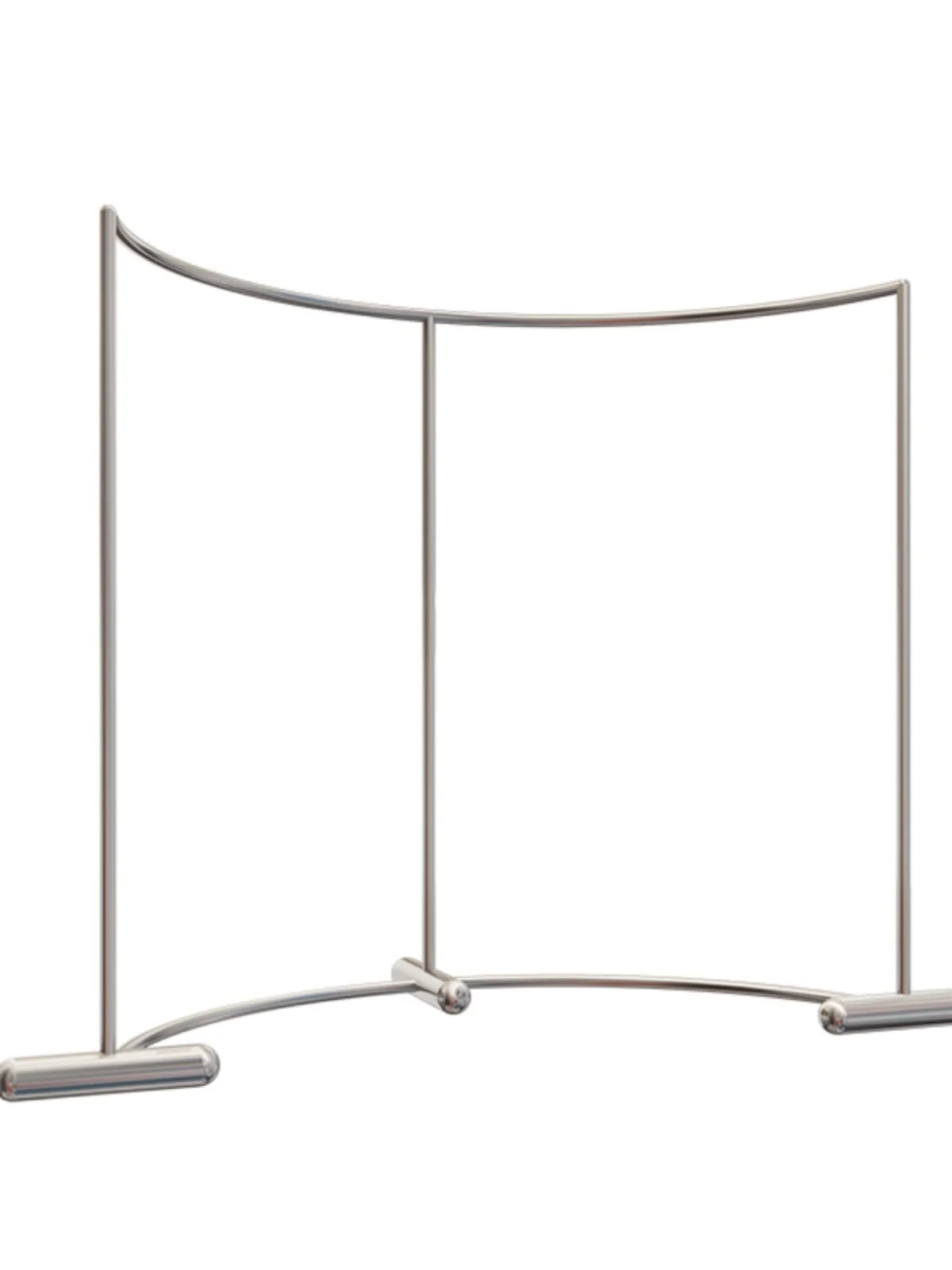 &Curved Stainless Steel Wire Drawing Silver Floor-to-Floor Multi-Height Island Rack Clothing Store Display Shelf