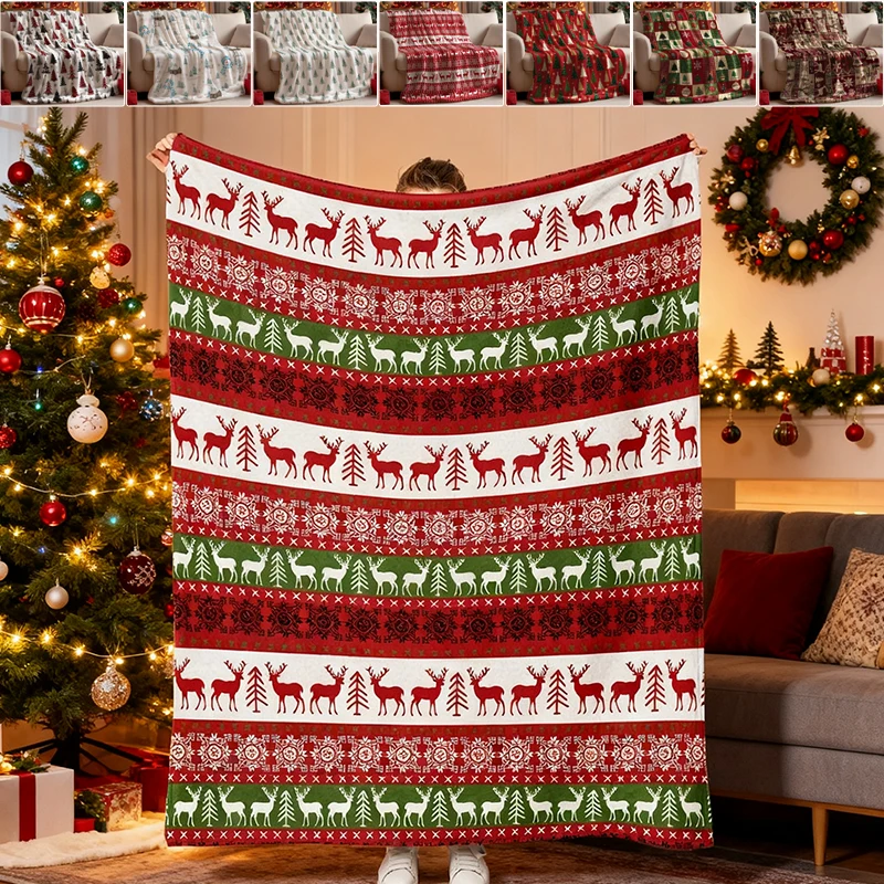 

New Christmas Pattern Printed Blanket All Seasons Super Soft Flannel Travel Camping Blanket Living Room Sofa Decoration Na Sofę