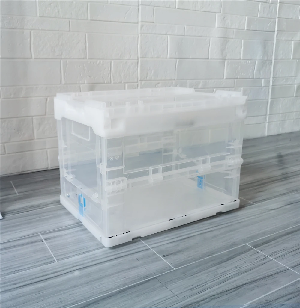 

Small Stackable Plastic Storage Folding Lidded Foldable Shipping Container Crate Box with Lid