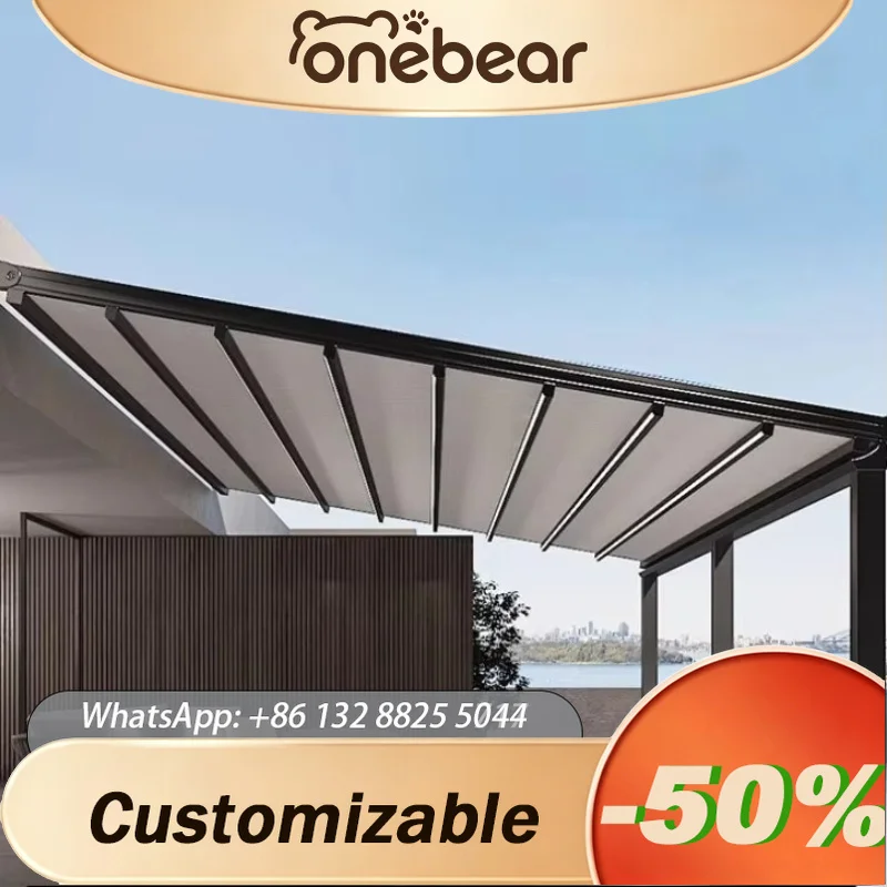 Any Size Custom Motorized Retractable Sky Roof Pergola Waterproof UV Resistant PVC Fabric Outdoor Garden Patio Sun Shade