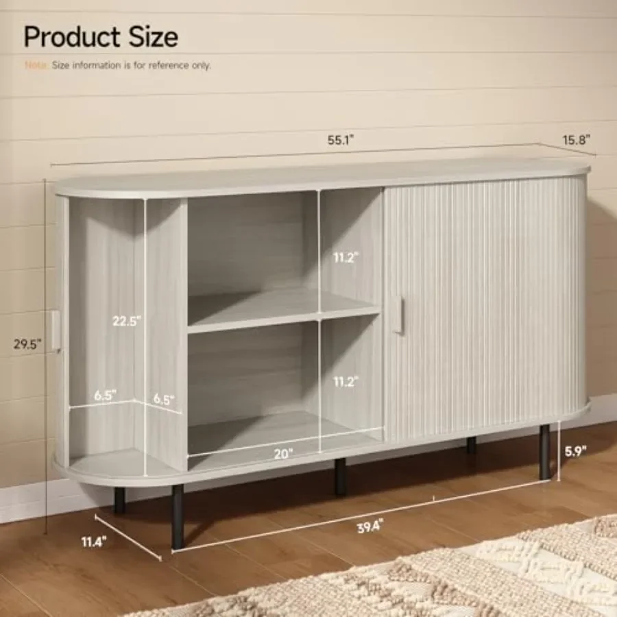 Sideboard Buffet Cabinet with Sliding Door for dining room, engineered wood, matte white, soft-close mechanism and adjustable s