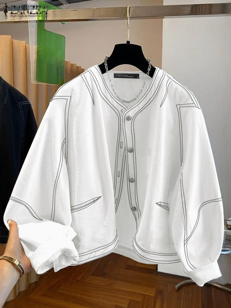 

Стильная осенняя рубашка-кардиган ZANZEA 2025, женские пальто, блузка на пуговицах с длинными рукавами, повседневная верхняя одежда, тонкие топы контрастного цвета