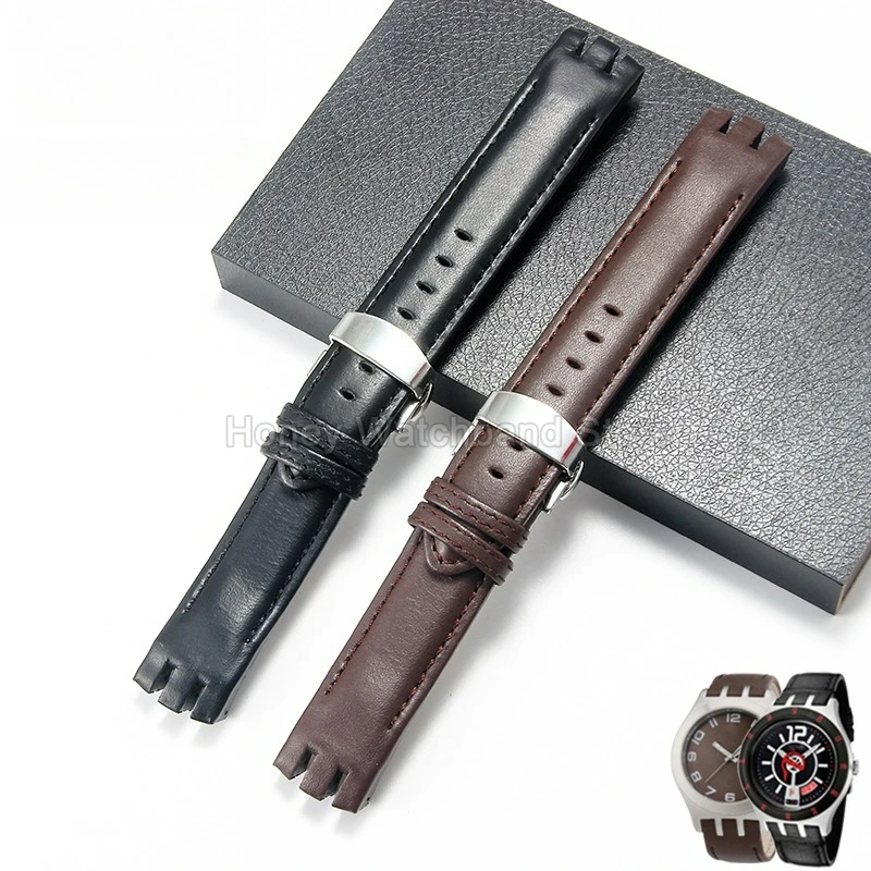 Sweat-wicking Resistant To Stretching for Swatch  YTS713 YTB400 YTS401 Cowhide Watch Strap Smooth Grain Concave Convex Interface