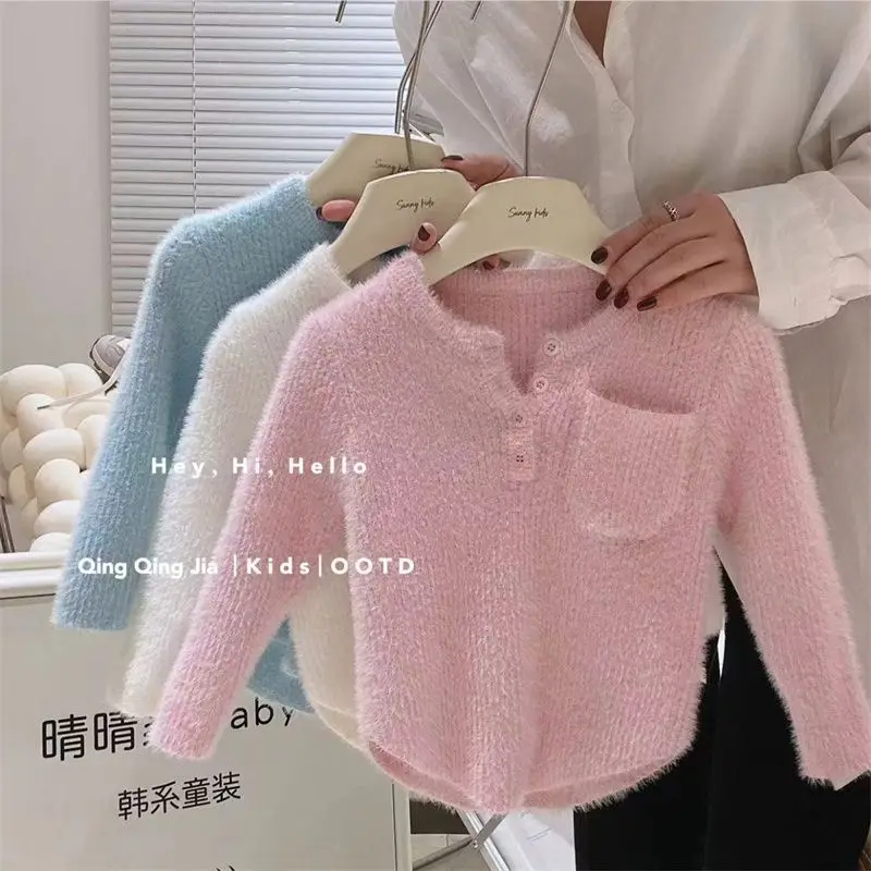 Girls Spring and Autumn Knit Cardigan New Girl Decal Long Sleeve Cardigan Sweater Girls Sweater Knitted Sweater